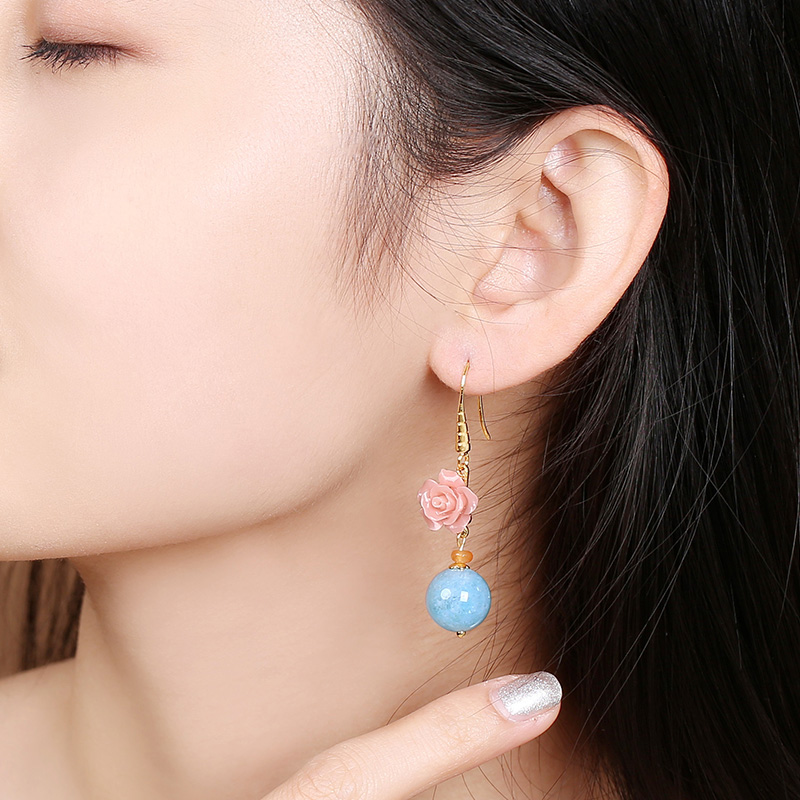 名媛氣質(zhì)花朵耳環(huán)，清新古風(fēng)粉藍(lán)雙色首飾