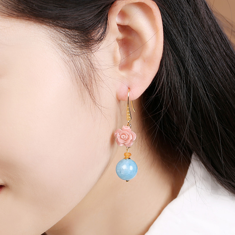 名媛氣質(zhì)花朵耳環(huán)，清新古風(fēng)粉藍(lán)雙色首飾