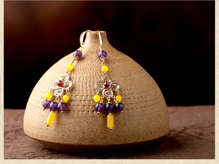 貴族之色耳環(huán)，紫水晶氣質(zhì)古風(fēng)耳飾首飾