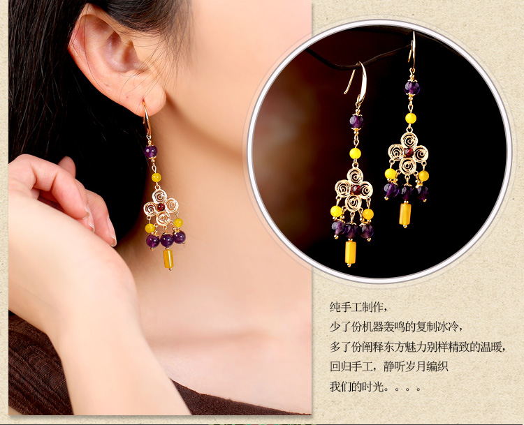 貴族之色耳環(huán)，紫水晶氣質(zhì)古風(fēng)耳飾首飾