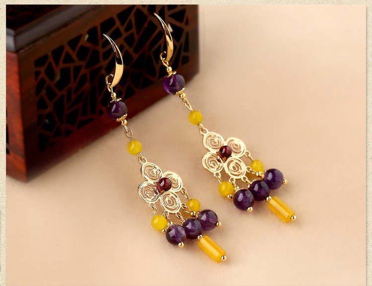 貴族之色耳環(huán)，紫水晶氣質(zhì)古風(fēng)耳飾首飾