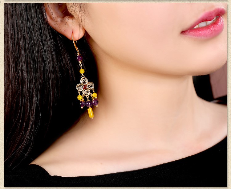 貴族之色耳環(huán)，紫水晶氣質(zhì)古風(fēng)耳飾首飾