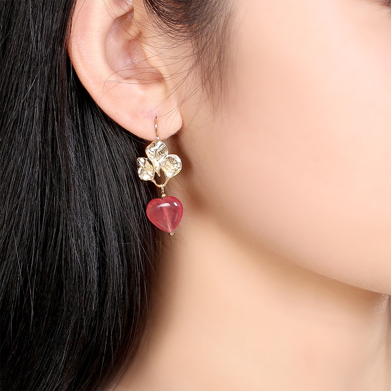 粉色心形吊墜耳環(huán)，溫暖古風(fēng)耳飾首飾