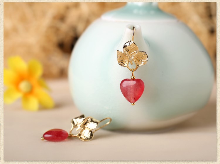 粉色心形吊墜耳環(huán)，溫暖古風(fēng)耳飾首飾