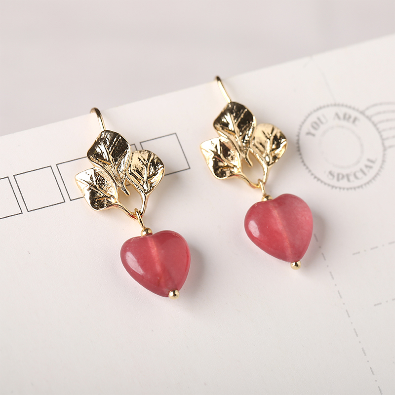 粉色心形吊墜耳環(huán)，溫暖古風(fēng)耳飾首飾