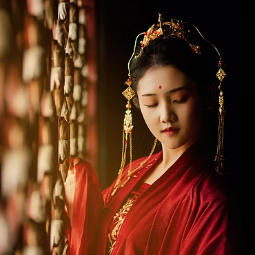 驚艷紅衣女生頭像，唯美古風(fēng)真人頭像