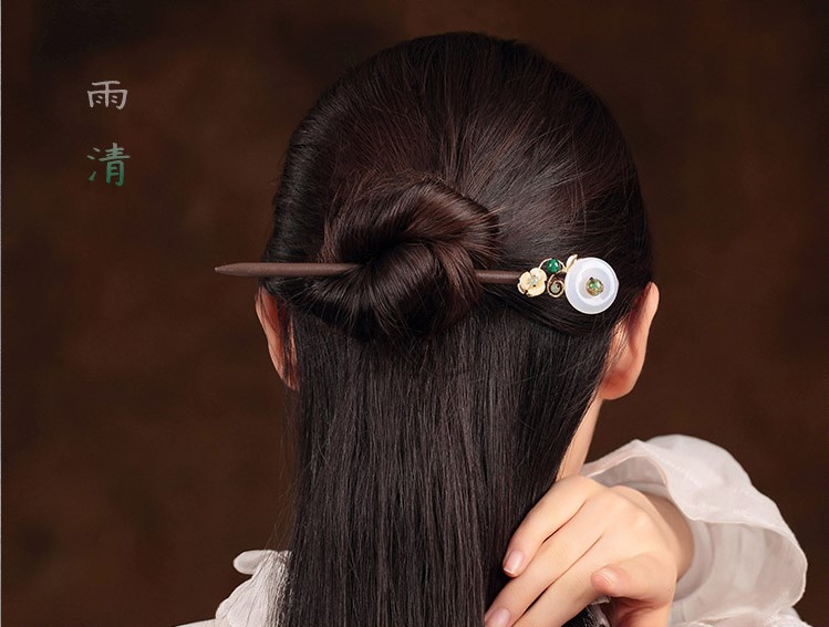 古風(fēng)簡約簪子：雨清平安扣發(fā)簪頭飾