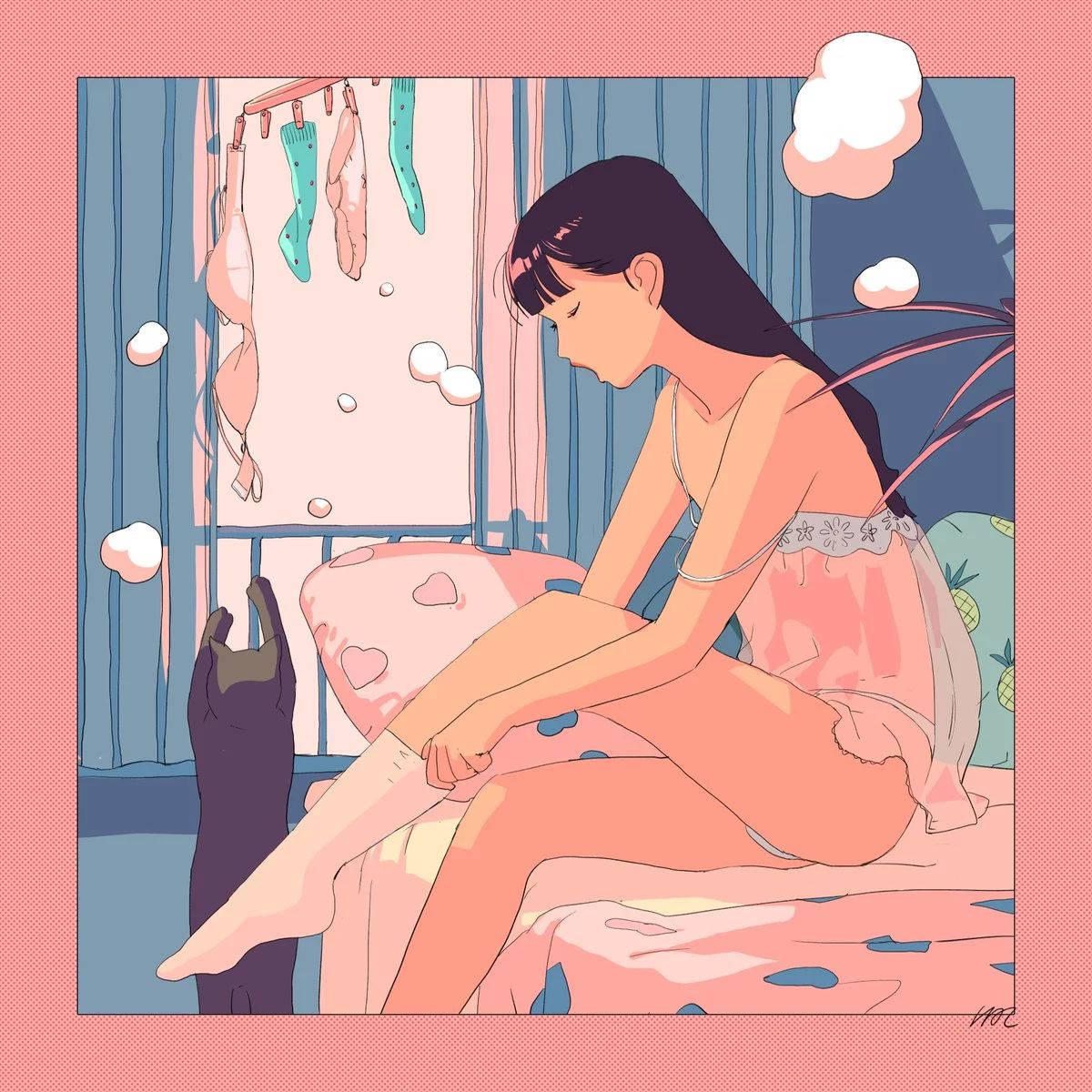 一組手繪少女風格插畫，清新色彩插畫圖片