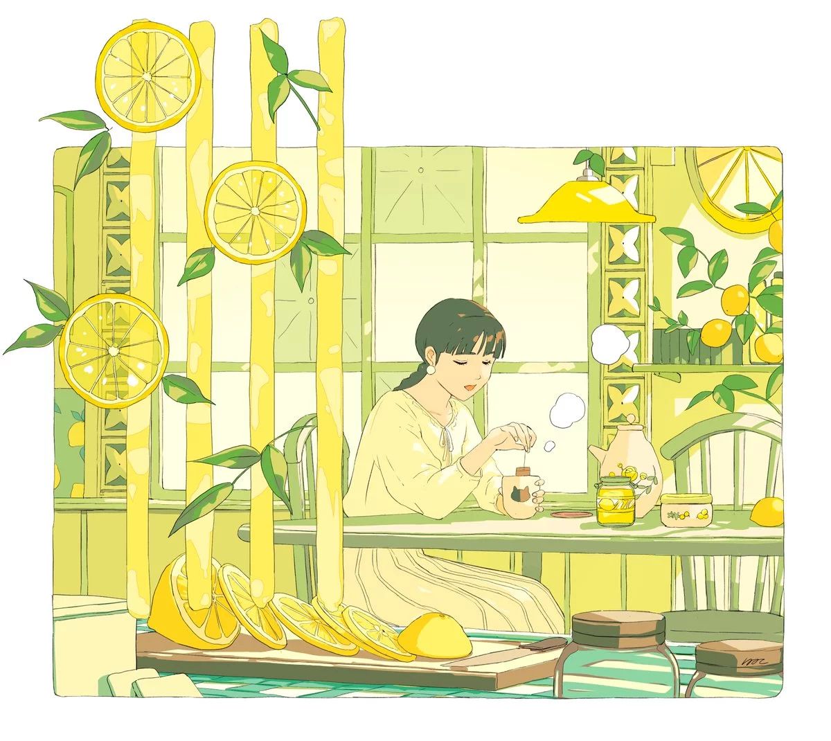 一組手繪少女風格插畫，清新色彩插畫圖片