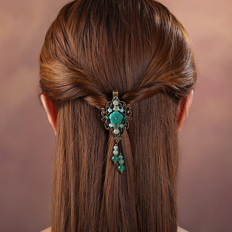 陌上花飛發(fā)夾，古風(fēng)碧綠頭飾