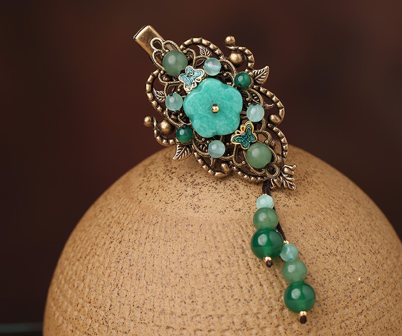 陌上花飛發(fā)夾，古風(fēng)碧綠頭飾