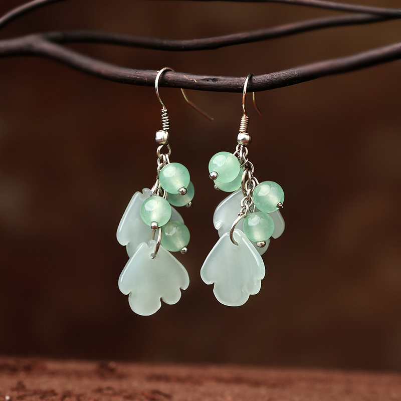 森系葉子吊墜耳環(huán)，古風(fēng)文藝氣質(zhì)首飾