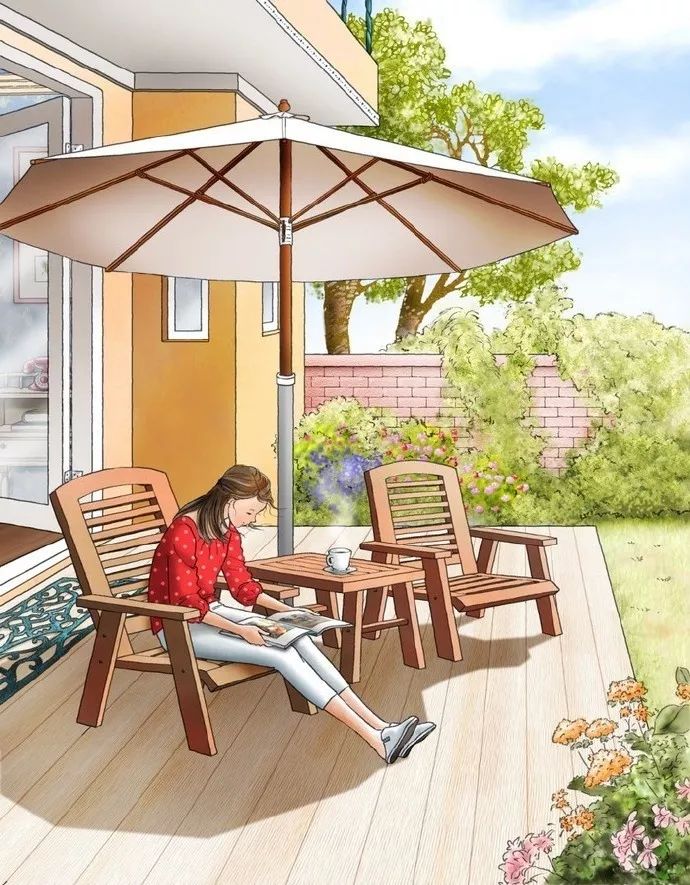 水彩插畫：一個人的愜意時光