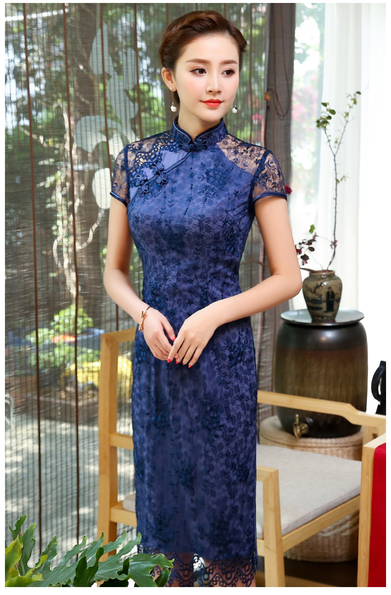 藍翠蕾絲旗袍，優(yōu)雅改良旗袍裙