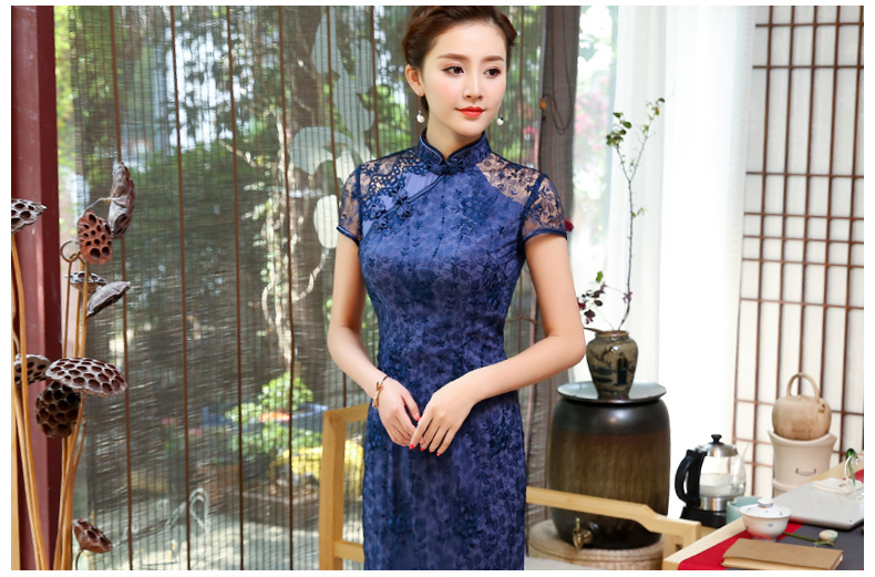 藍翠蕾絲旗袍，優(yōu)雅改良旗袍裙