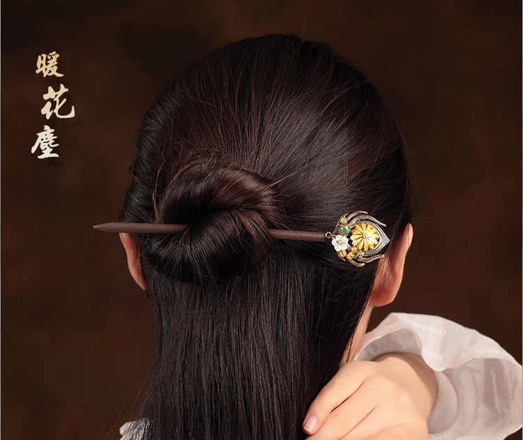 清新自然古風(fēng)發(fā)簪，明亮花朵簪子頭飾