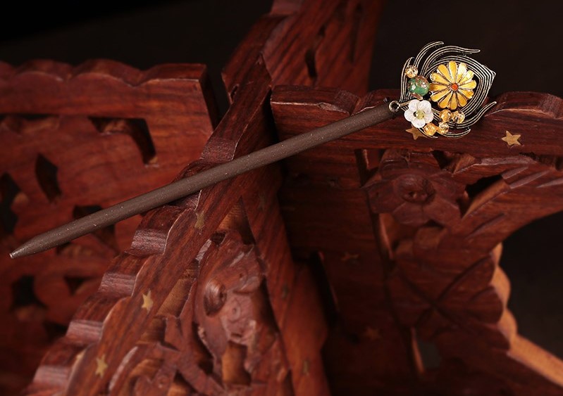 清新自然古風(fēng)發(fā)簪，明亮花朵簪子頭飾