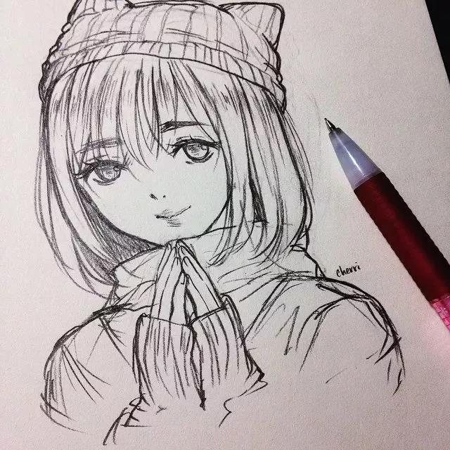 靈動(dòng)的卡通動(dòng)漫人物：黑白鉛筆手繪插畫