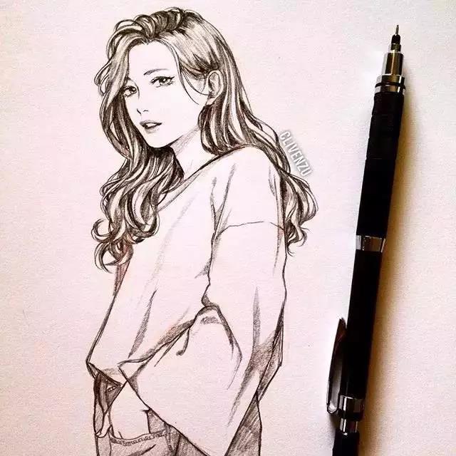 手繪鉛筆人物插畫，超級(jí)美吧！
