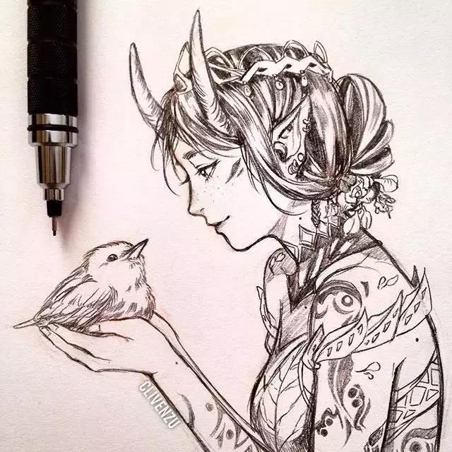 手繪鉛筆人物插畫，超級(jí)美吧！