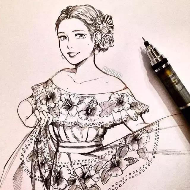 手繪鉛筆人物插畫，超級(jí)美吧！