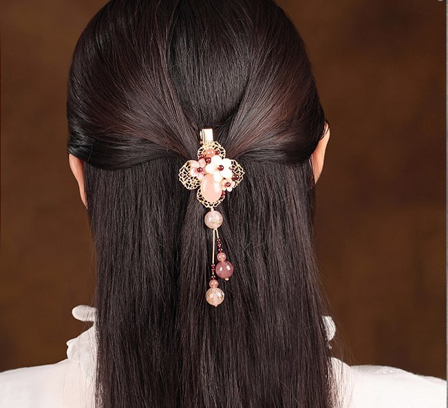 繁花開粉發(fā)夾，精致少女心頭飾