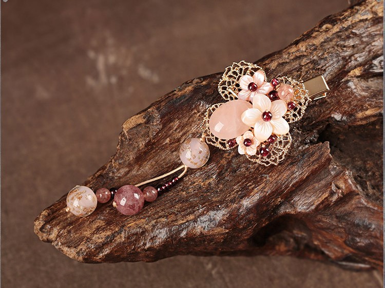繁花開粉發(fā)夾，精致少女心頭飾