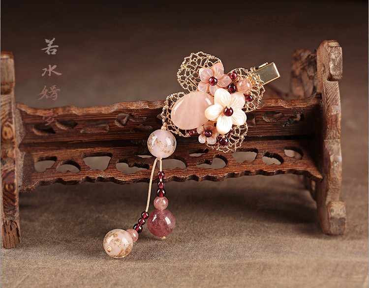 繁花開粉發(fā)夾，精致少女心頭飾