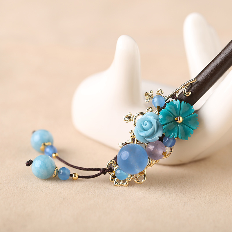 婉繡藍馨發(fā)簪，精致古典藍色頭飾