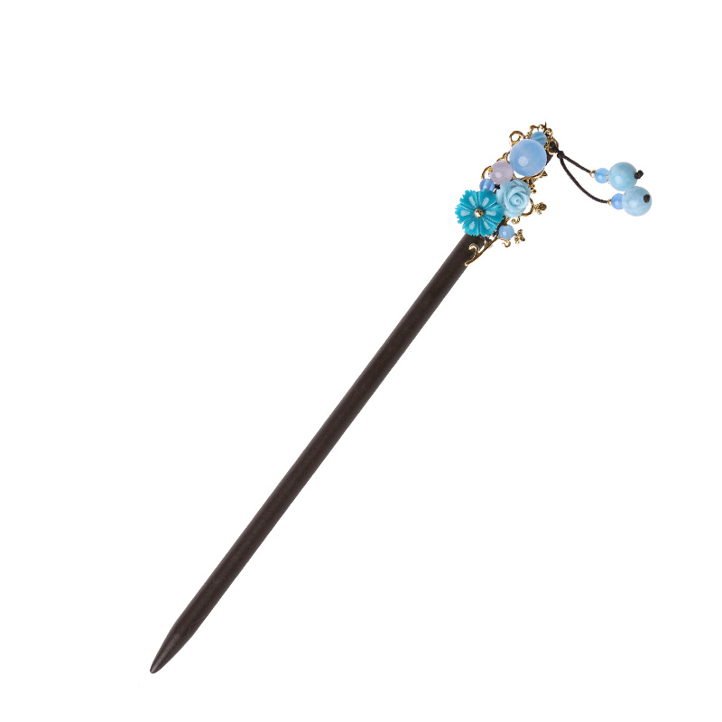 婉繡藍馨發(fā)簪，精致古典藍色頭飾