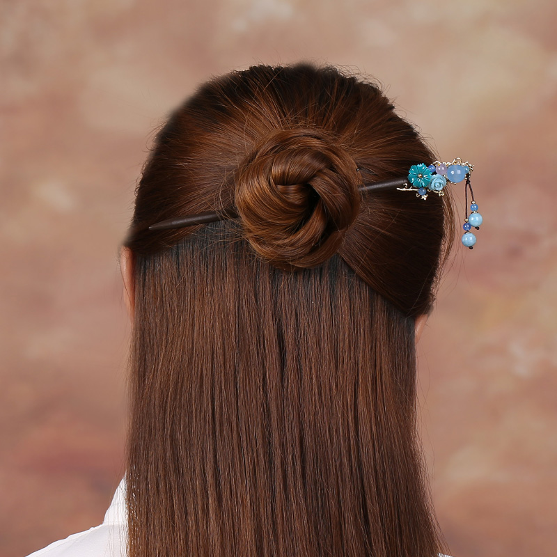 婉繡藍馨發(fā)簪，精致古典藍色頭飾