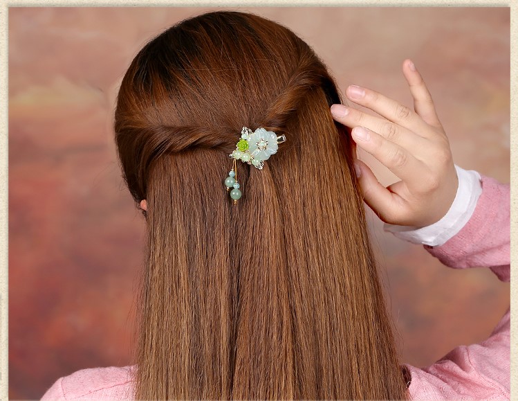 淡綠小花發(fā)夾，小清新古風(fēng)頭飾