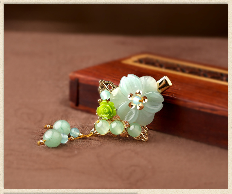 淡綠小花發(fā)夾，小清新古風(fēng)頭飾