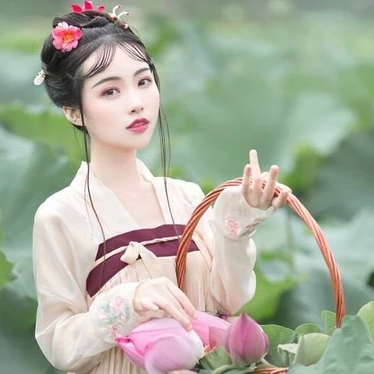 提籃采蓮女生頭像，唯美古風(fēng)真人頭像