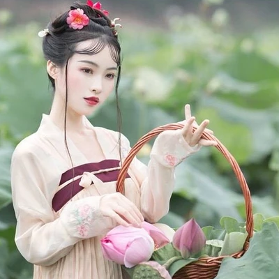 提籃采蓮女生頭像，唯美古風(fēng)真人頭像