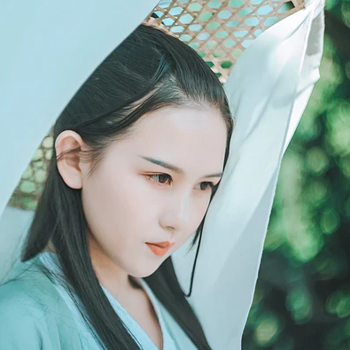 清風(fēng)徐來帶斗笠折扇女生頭像，唯美古風(fēng)頭像