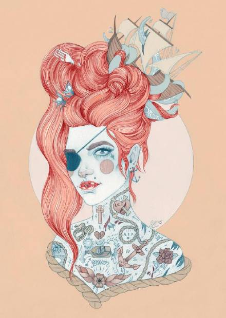 9款風(fēng)格囧異插畫，一組意境嬌艷女性圖片!