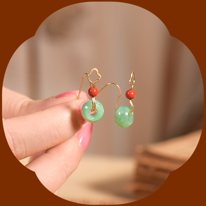 疏香耳環(huán)：天然翡翠平安扣朱砂耳飾首飾
