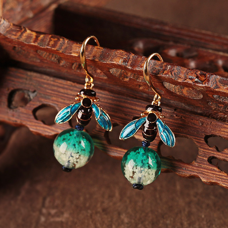 夜鳴古風(fēng)耳環(huán)，夜光琉璃首飾