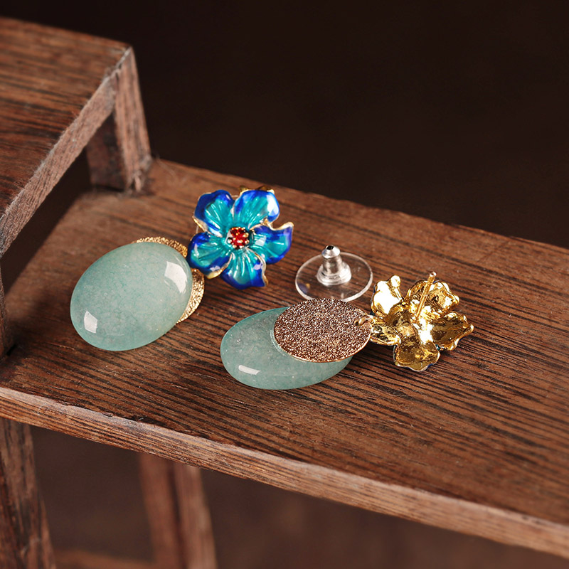 清水藍香古風耳環(huán)，幽藍意境耳釘首飾