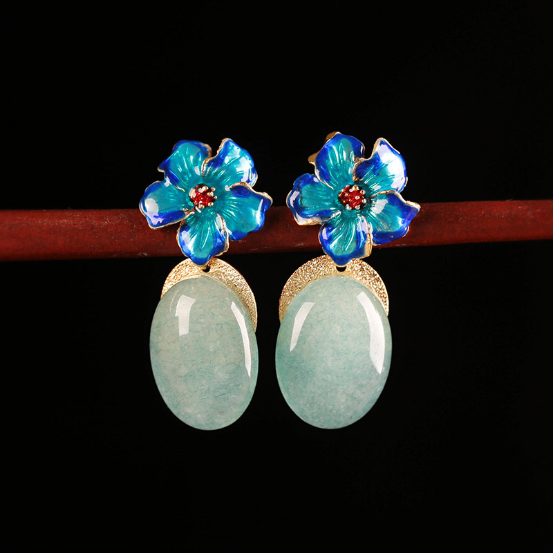 清水藍香古風耳環(huán)，幽藍意境耳釘首飾