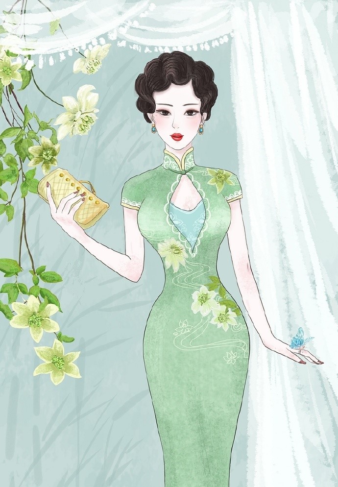 9款風(fēng)情萬種旗袍女子插畫:一種傾國傾城的美