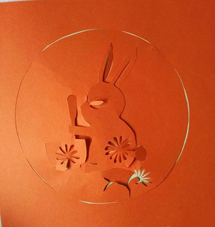 創(chuàng)意十足中秋玉兔剪紙，兔子鬧仲秋