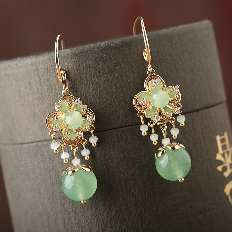 綠色森系花朵耳飾，小清新氣質(zhì)耳環(huán)