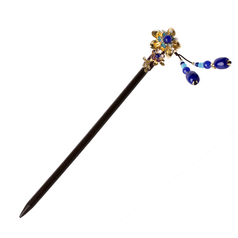 中式手工木簪子，藍(lán)色發(fā)簪頭飾