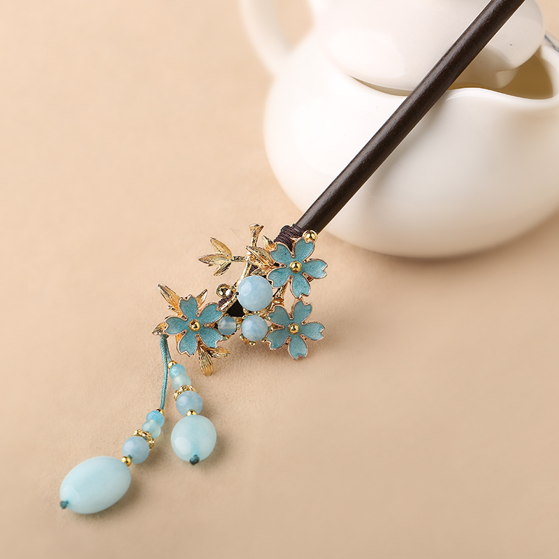 藍(lán)色小花發(fā)簪，清秀雅致的古風(fēng)頭飾