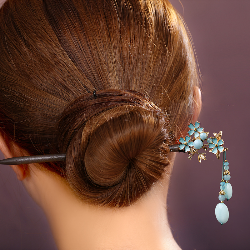 藍(lán)色小花發(fā)簪，清秀雅致的古風(fēng)頭飾