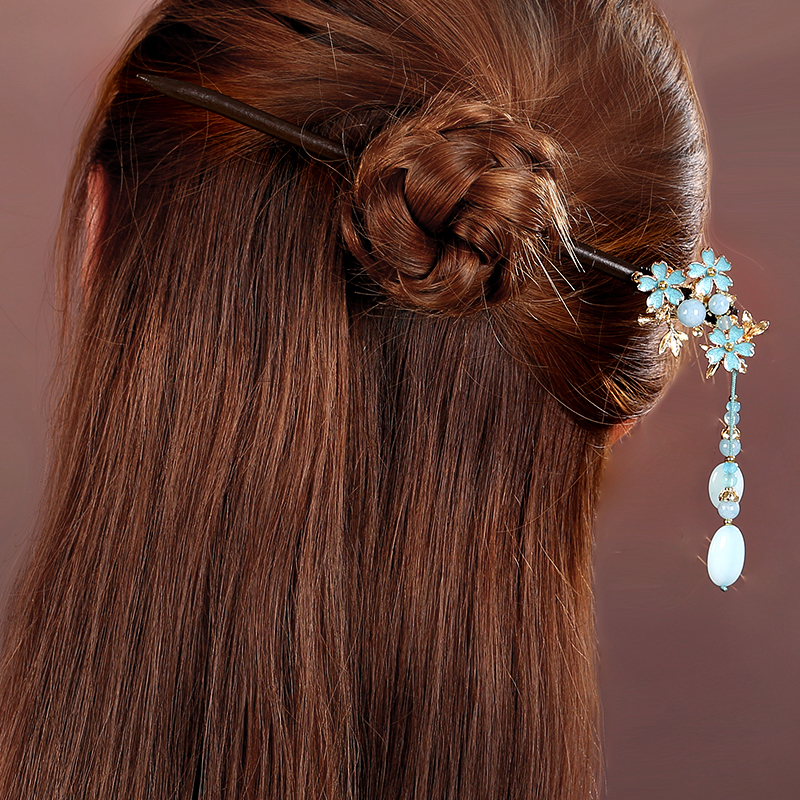 藍(lán)色小花發(fā)簪，清秀雅致的古風(fēng)頭飾