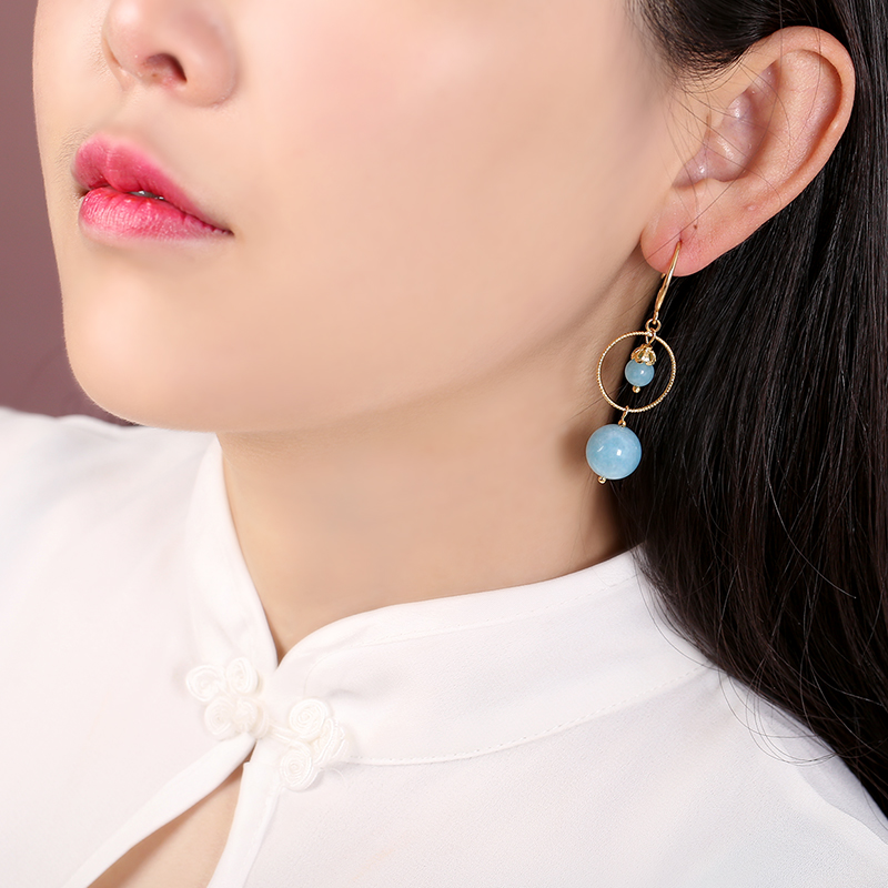 簡約藍色系耳環(huán)，精致唯美的古風首飾