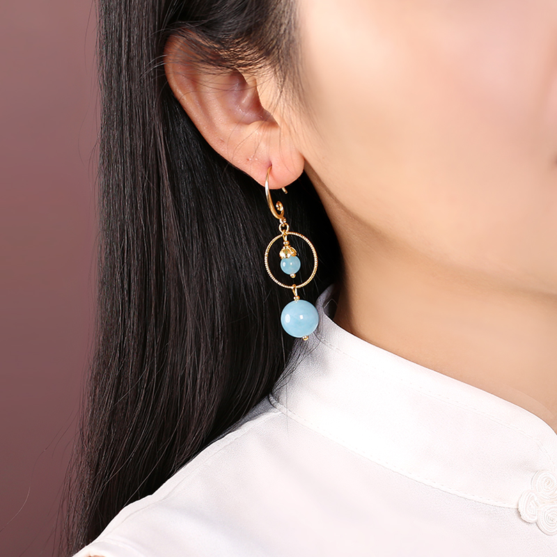 簡約藍色系耳環(huán)，精致唯美的古風首飾